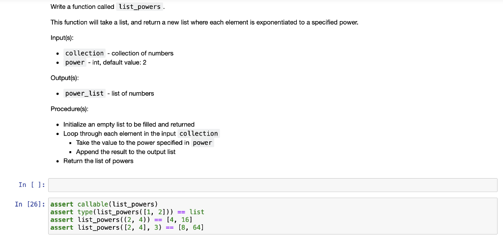 Solved Write a function called list_powers . This function | Chegg.com