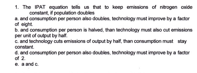 Solved 1. The IPAT equation tells us that to keep emissions | Chegg.com