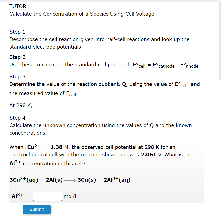 Solved TUTOR Calculate the Concentration of a Species Using | Chegg.com