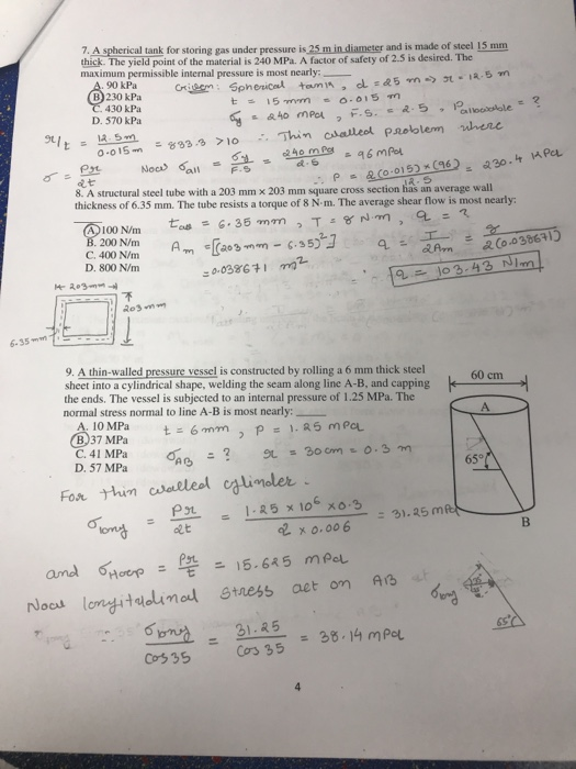Solved 7. A spherical tank for storing gas under pressure is