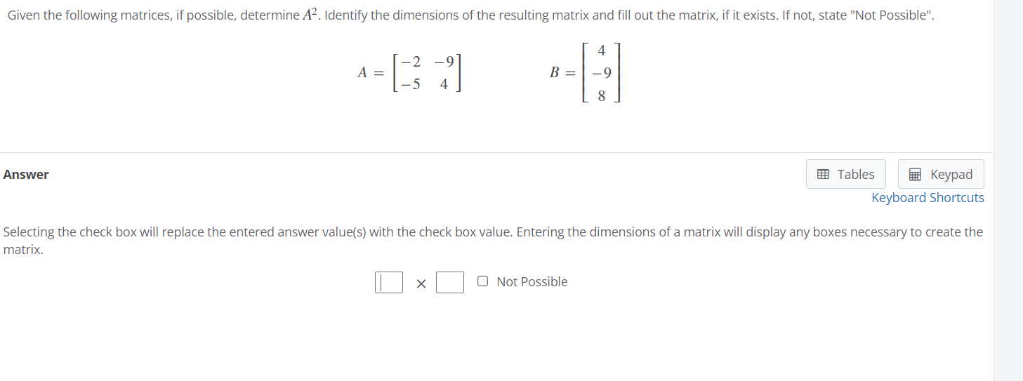 Solved Given the following matrices, if possible, determine | Chegg.com