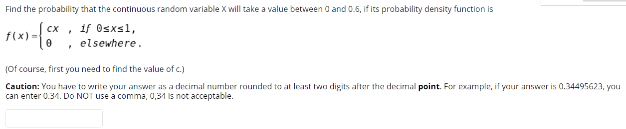 Solved Find the probability that the continuous random | Chegg.com
