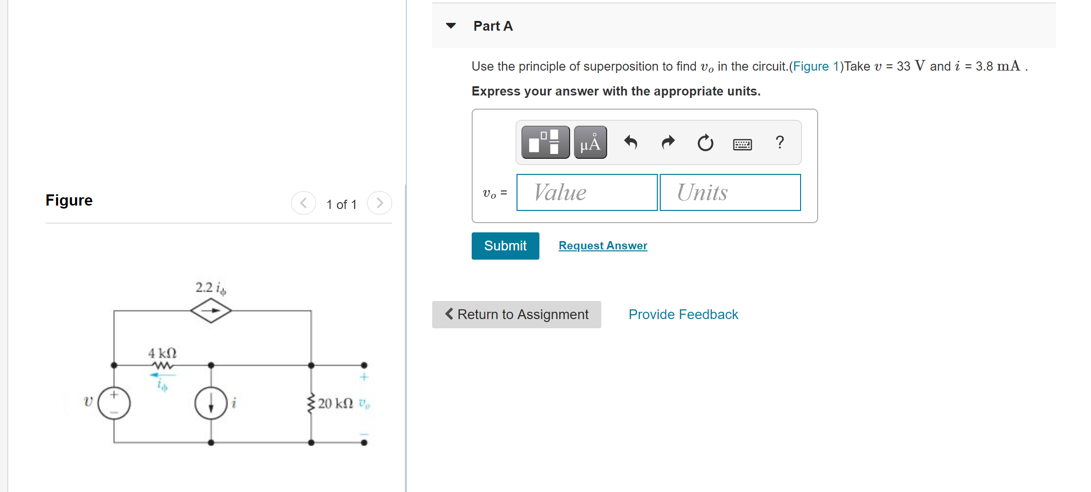 Solved Part A Use the principle of superposition to find v, | Chegg.com