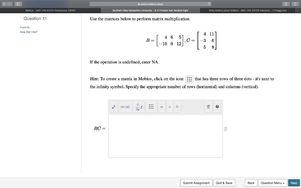 Solved Snhu Moblus Cloud Mobius Mat 740 X3724 Precalculus Chegg Com