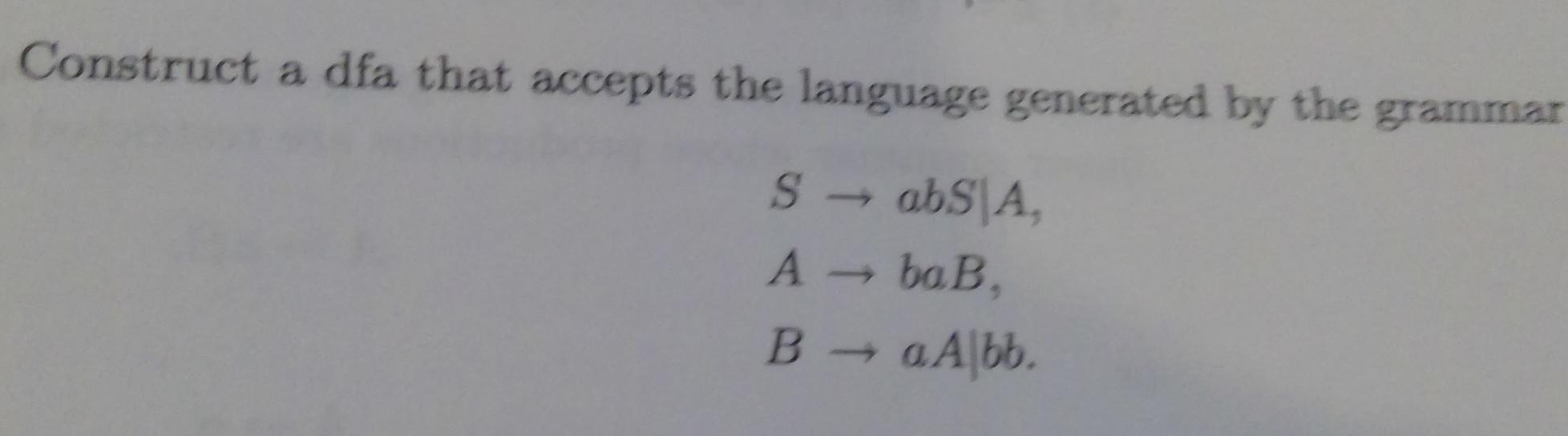 Solved Construct A Dfa That Accepts The Language Generated | Chegg.com