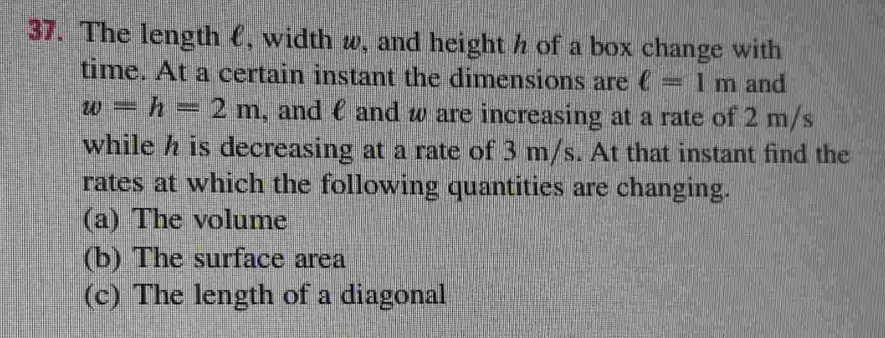 Solved 37. ﻿The length \( \ell \), ﻿width \( ﻿w \), ﻿and | Chegg.com