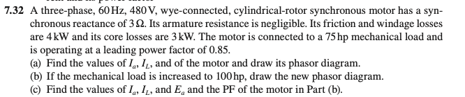 Solved 7.32 A three-phase, 60 Hz, 480 V, wye-connected, | Chegg.com