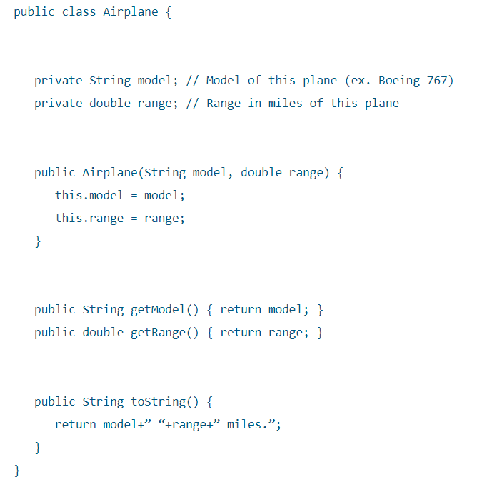 Solved public class Airplane { private String model; // | Chegg.com