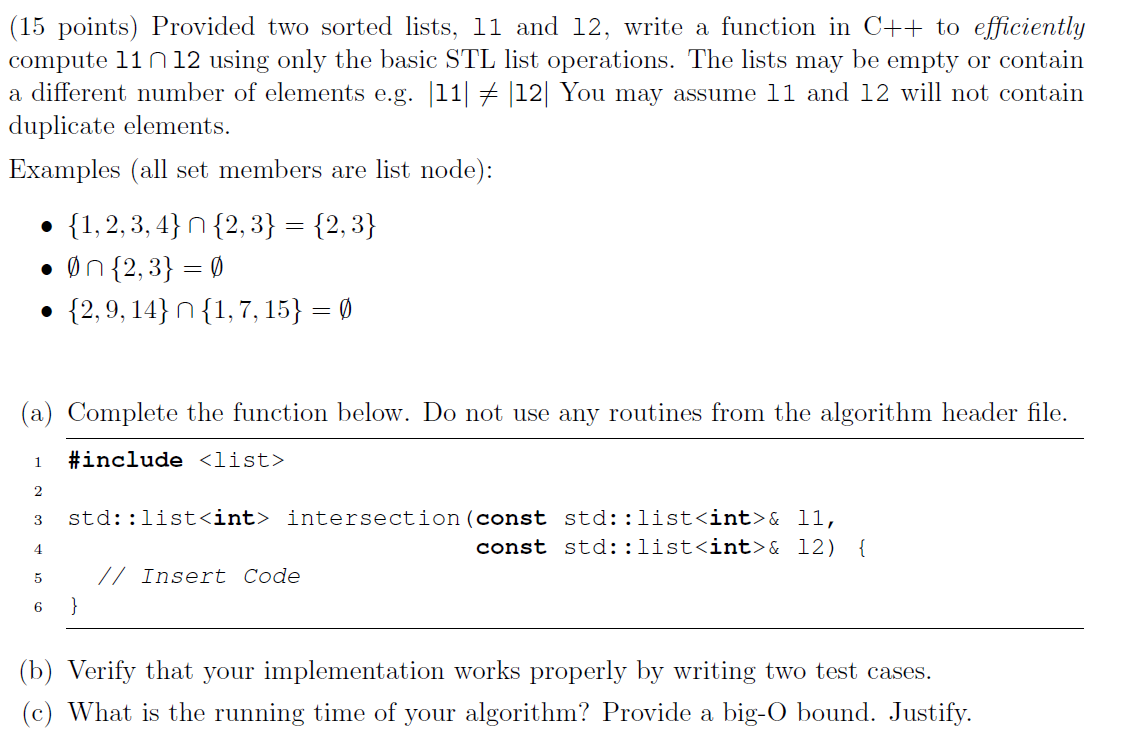 Solved ( 15 points) Provided two sorted lists, 11 and 12 , | Chegg.com