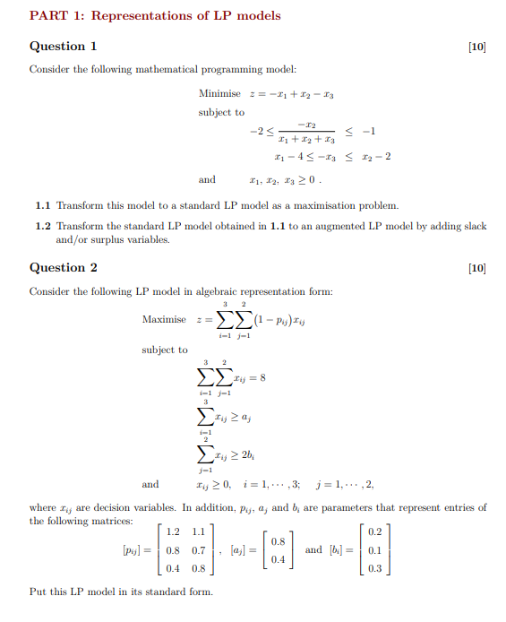 Solved Question 1 [10] Consider the following mathematical | Chegg.com