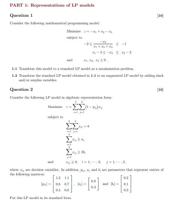 Solved Question 1 [10] Consider The Following Mathematical | Chegg.com