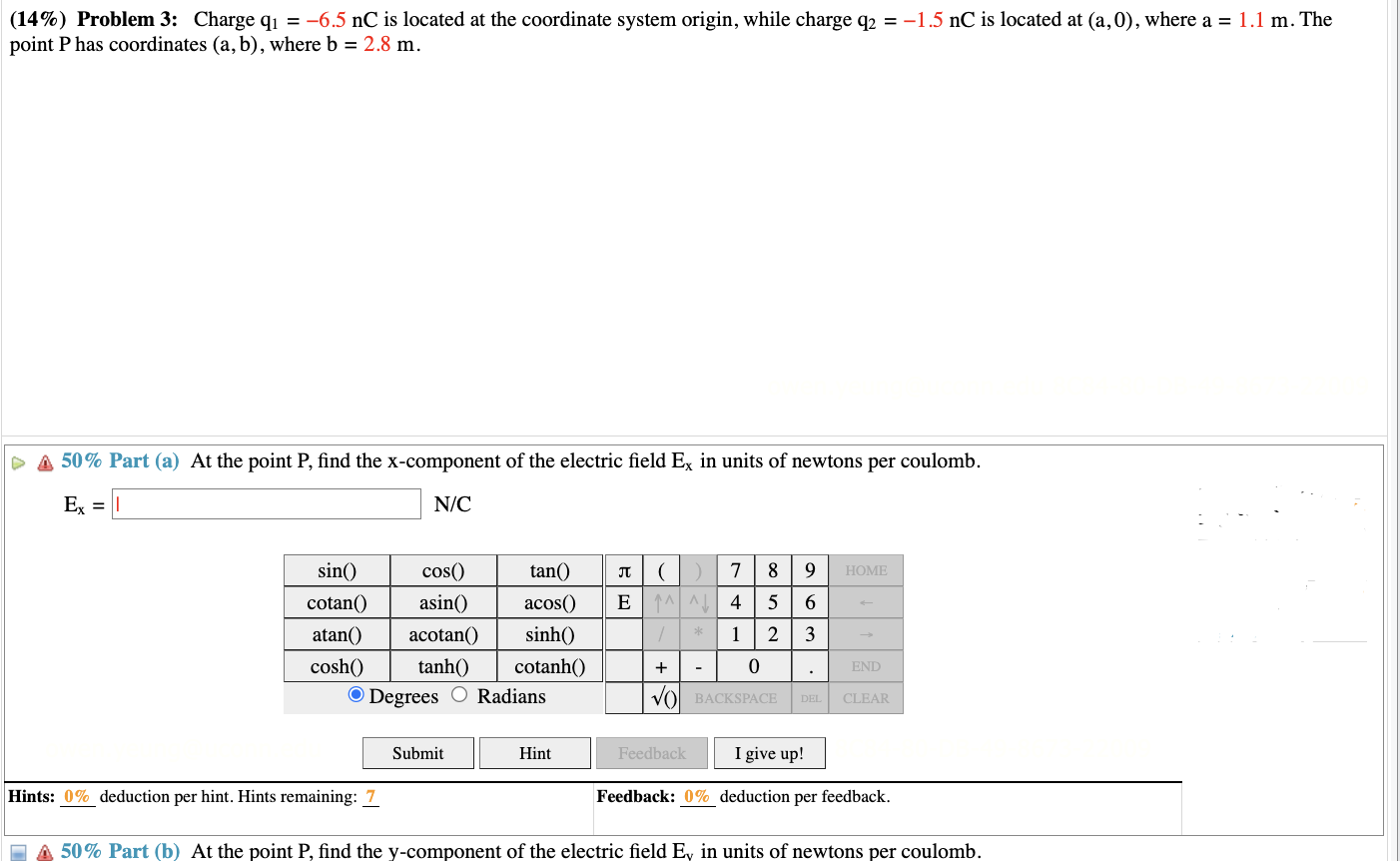 Solved (14\%) Problem 3: Charge q1=−6.5nC is located at the | Chegg.com