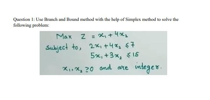 Solved Question 1: Use Branch and Bound method with the help | Chegg.com