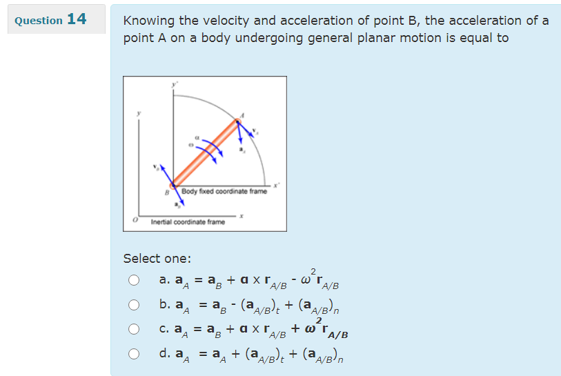 Solved Question 14 Knowing the velocity and acceleration of | Chegg.com