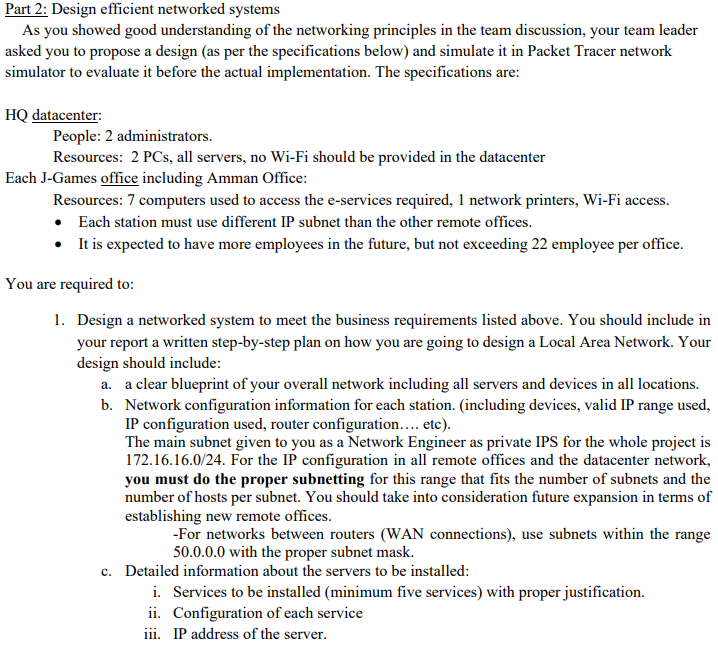 Solved use packet tracer to solve this : : Design efficient | Chegg.com
