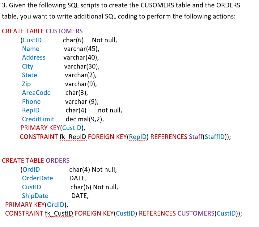f.) Writing SQL scripts to remove the CUSTOMERS table | Chegg.com