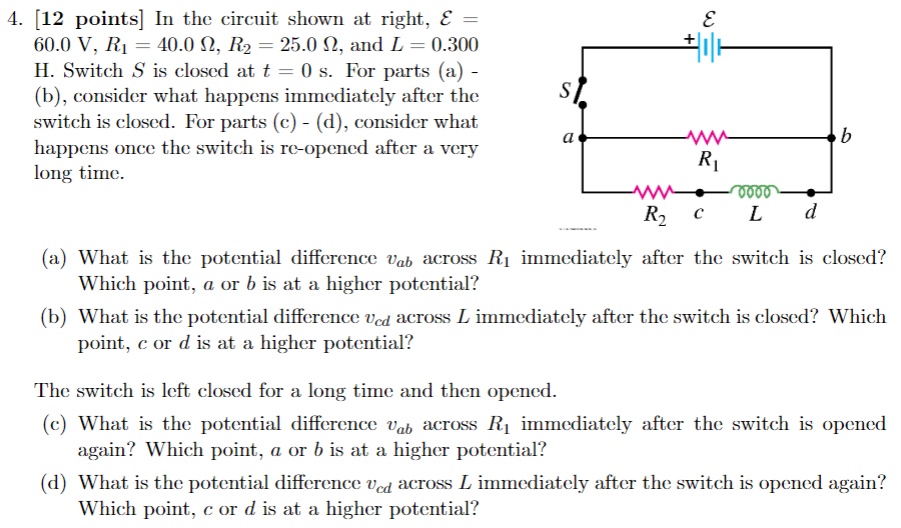 Solved 4 12 Points In The Circuit Shown At Right E Chegg Com