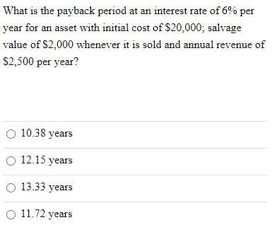 Solved What is the payback period at an interest rate of 6% | Chegg.com