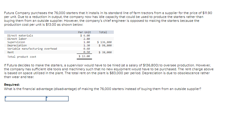 Solved Futura Company purchases the 76.000 starters that it | Chegg.com