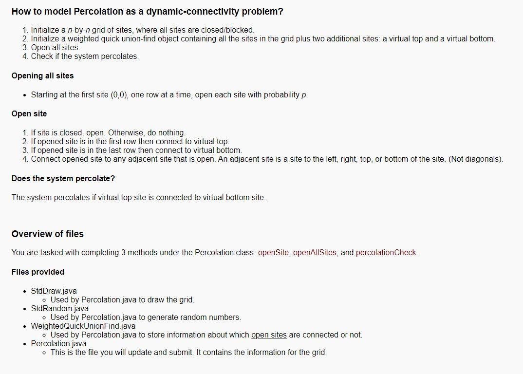 Solved Percolation - 110 course points The purpose of this | Chegg.com
