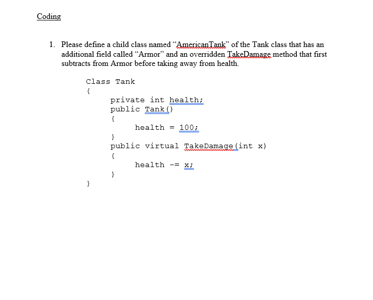 Solved Coding 1. Please define a child class named | Chegg.com