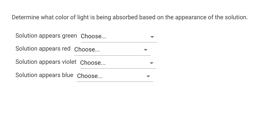Solved Determine what color of light is being absorbed based | Chegg.com