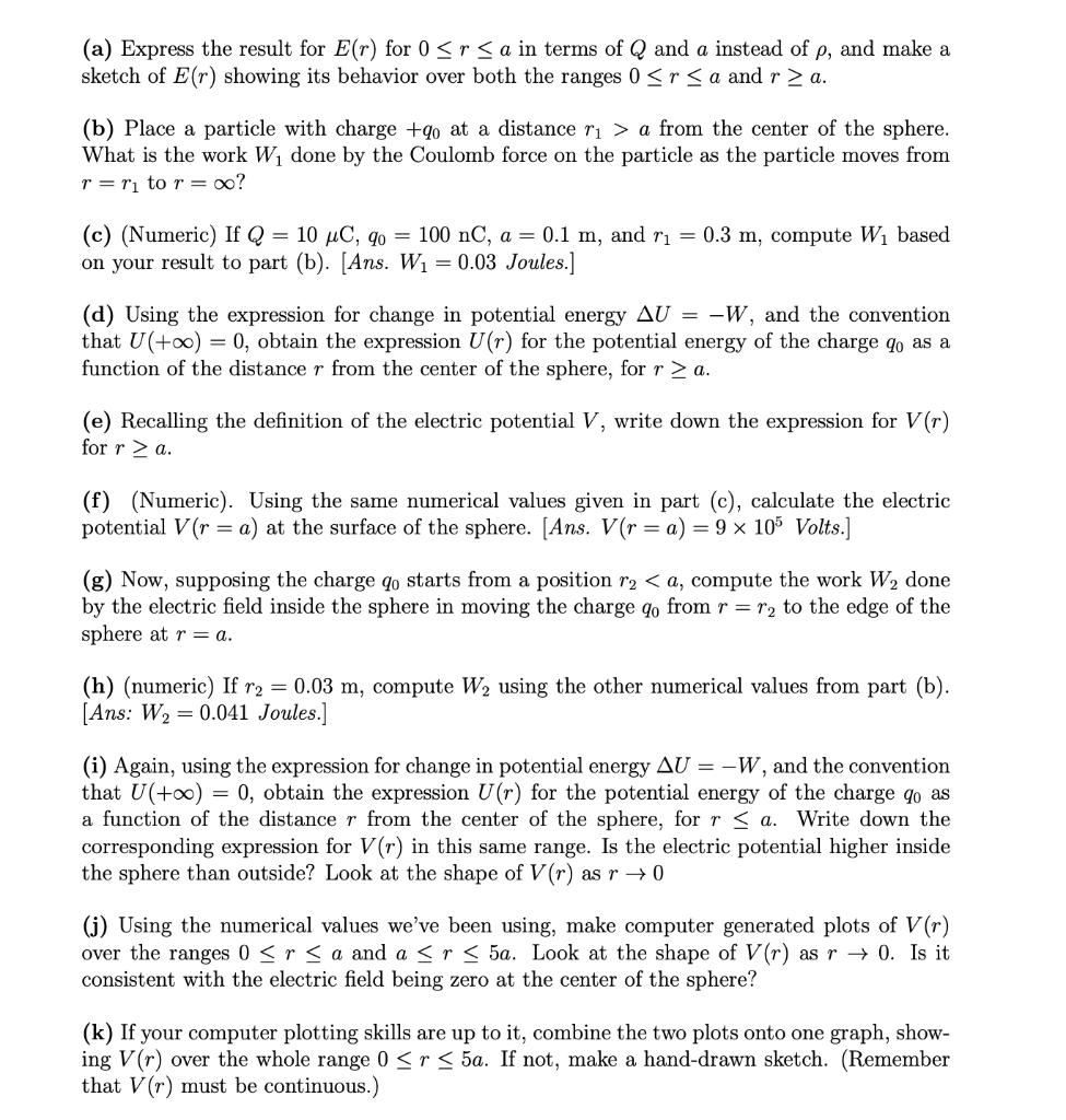 Solved E Recalling The Definition Of The Electric Poten Chegg Com