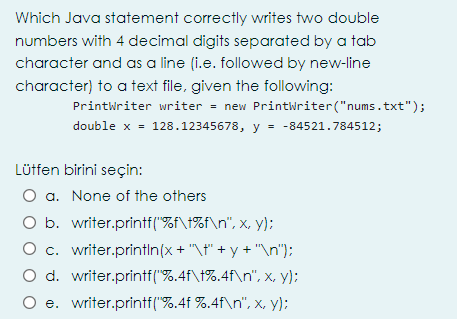 Solved Which Java statement correctly writes two double | Chegg.com