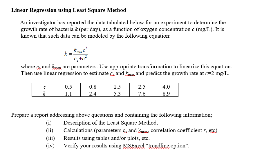 Solved Linear Regression using Least Square Method An | Chegg.com