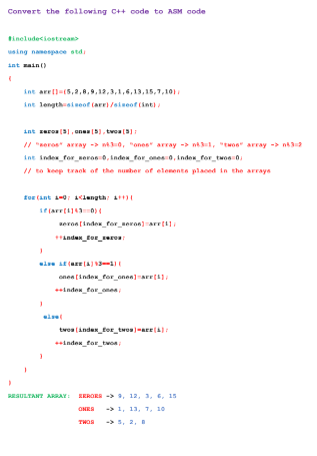 Solved Convert the following C++ code to ASM code #include | Chegg.com