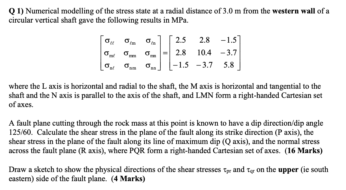 Solved Q 1) Numerical modelling of the stress state at a | Chegg.com