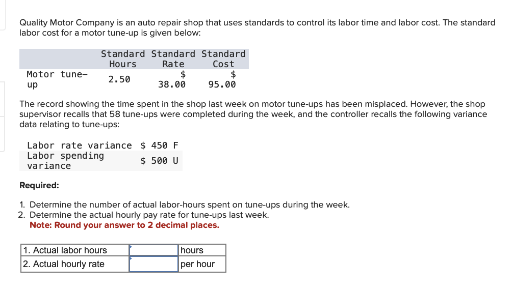 Solved Quality Motor Company is an auto repair shop that