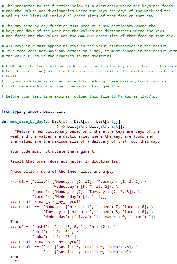 Solved # The parameter to the function below is a dictionary | Chegg.com