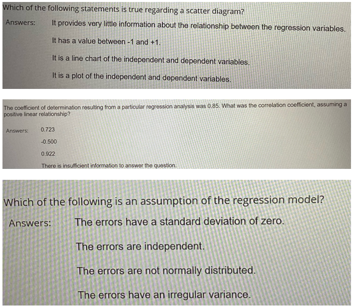 Which of the following statements is true regarding a scatter diagram?
Answers: It provides very little information about the