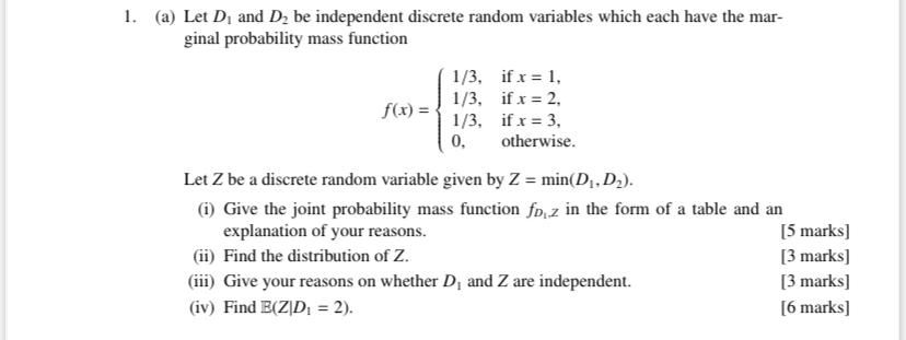 Solved (a) Let D1 and D2 be independent discrete random | Chegg.com