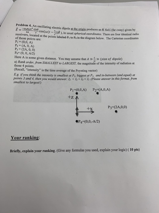 Solved Problem 4. An oscillating electric dipole at the | Chegg.com