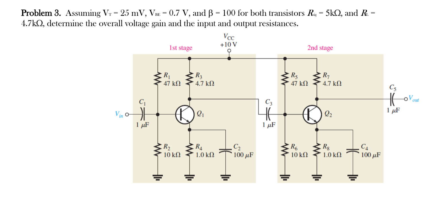 Solved Problem 3 Assuming V1 25 Mv V Be 0 7 V And Chegg Com