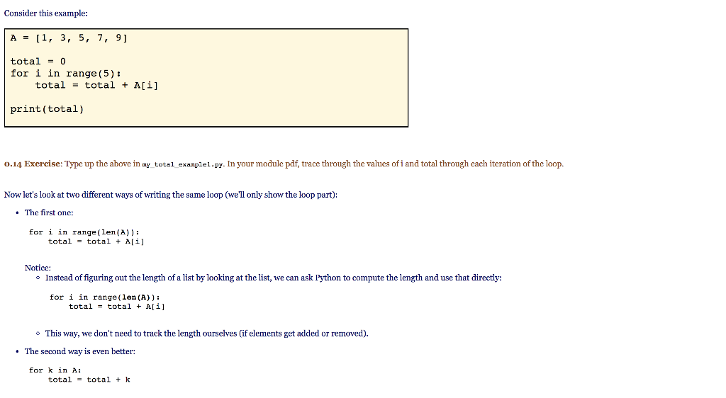 Solved Consider this example: A = [1, 3, 5, 7, 9] total = 0 | Chegg.com