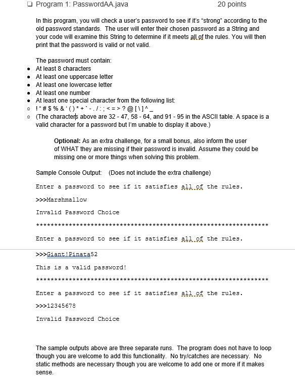 Solved Program 1: PasswordAA java 20 points In this program, | Chegg.com