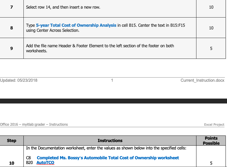 Points Possible Step Instructions Start Excel. Open | Chegg.com