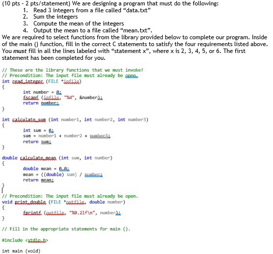 Solved (10 pts - 2 pts/statement) We are designing a program | Chegg.com