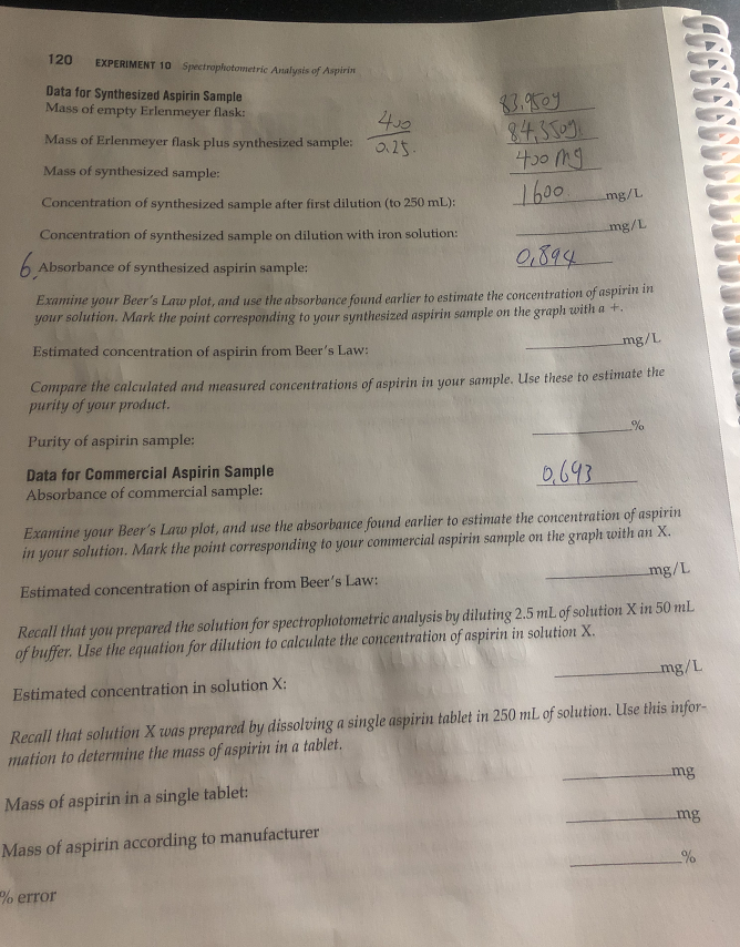120 EXPERIMENT 10 Spectrophotometric Analysis of