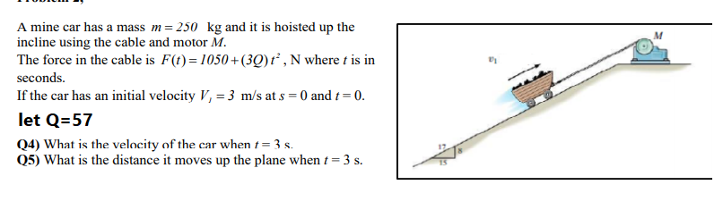 Solved A mine car has a mass m= 250 kg and it is hoisted up | Chegg.com