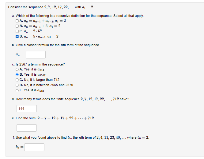 what is the sequence of 2 7 22 67