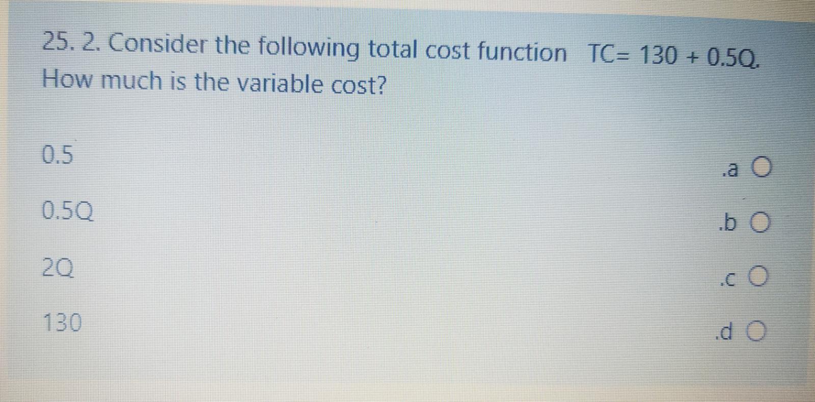 Solved 25. 2. Consider the following total cost function TC= | Chegg.com