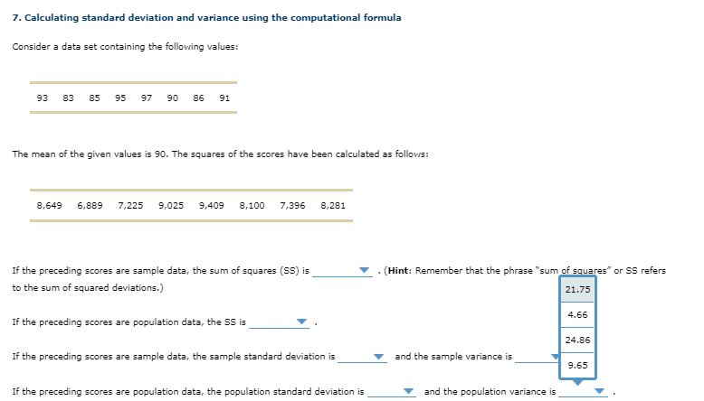 Solved 7. Calculating standard deviation and variance using | Chegg.com