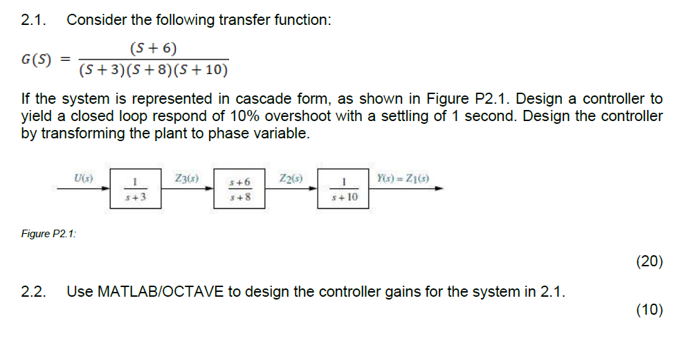 Solved 2.1. Consider the following transfer function: = (S + | Chegg.com