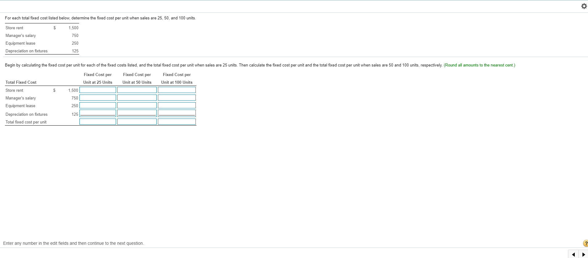 Solved For each total fixed cost listed below, determine the