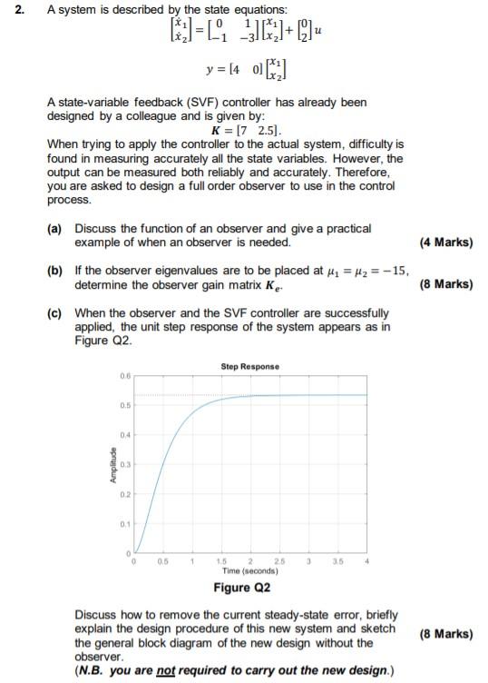 Solved 2. u A system is described by the state equations: [ | Chegg.com