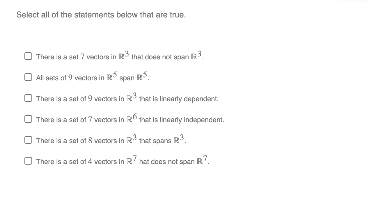 Solved Select all of the statements below that are true. | Chegg.com